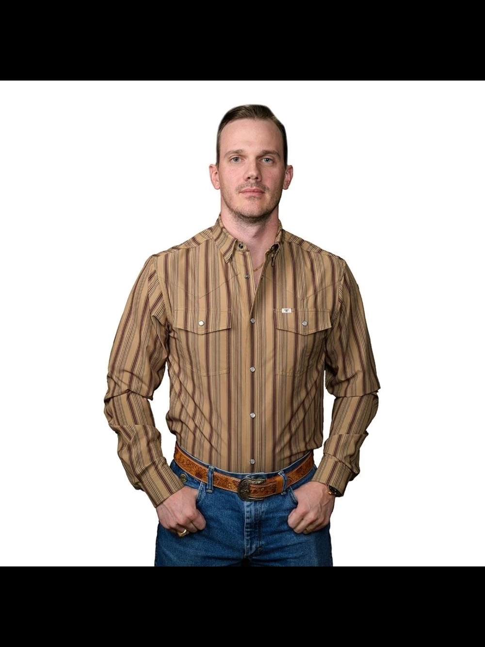 Men's Ferrell Brown Striped Western Shirt - Brand New With Tags